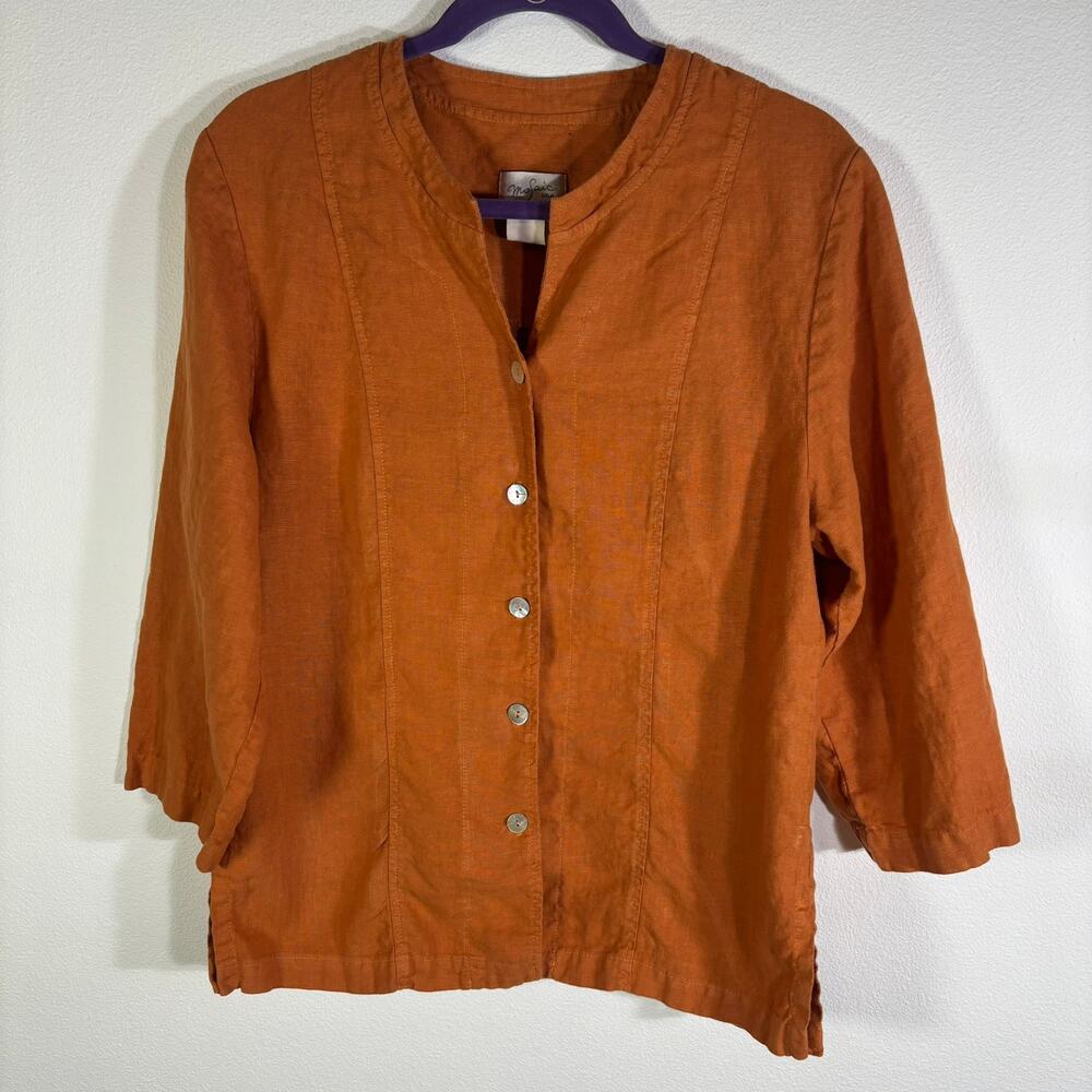 MoSaic USA Womens M 100% Linen Jacket Burnt Orange Button Front Made in USA